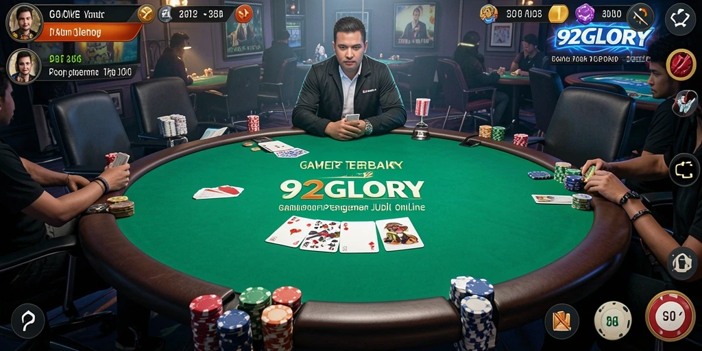 Tampilan gameplay Poker yang mendebarkan di 92GLORY.