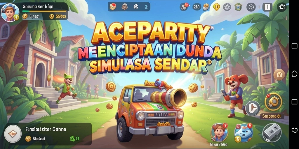 Tampilan gameplay ACEPARTY yang penuh warna dan kreatif.