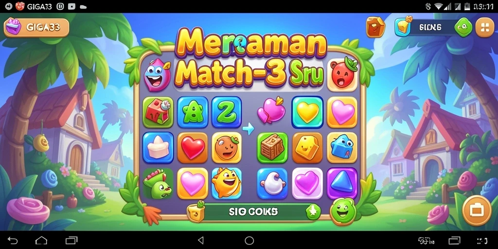 Tangkapan layar gameplay GIGA33 dengan aksi match-3 yang menarik.