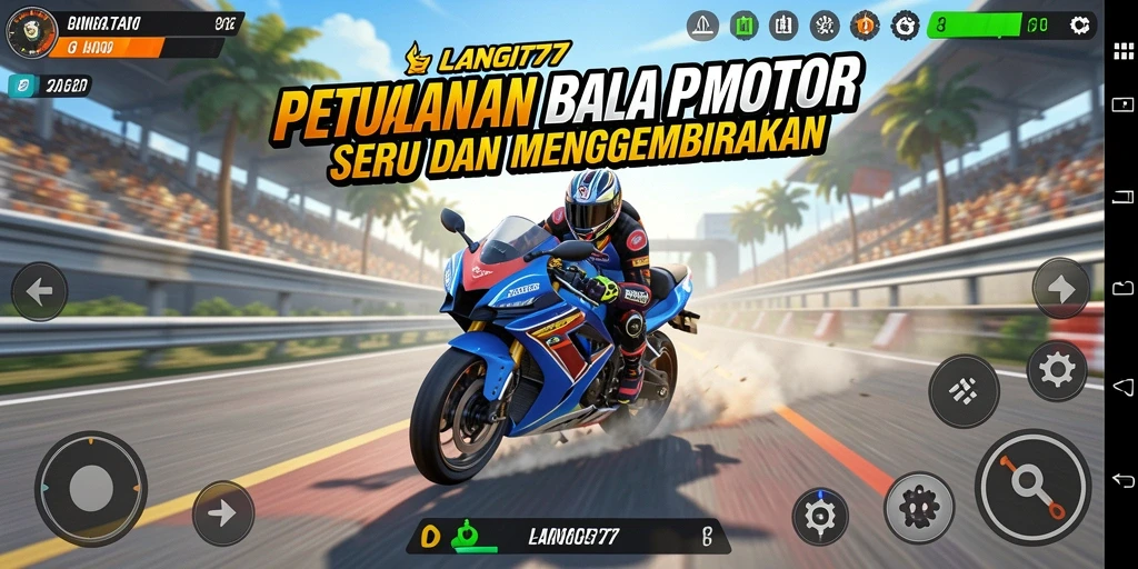 Gameplay LANGIT77 menampilkan kecepatan tinggi dan aksi balap motor yang mendebarkan.