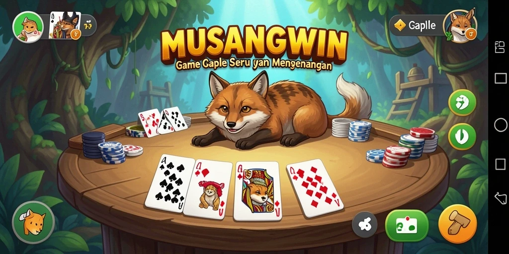 Screenshot utama MUSANGWIN menampilkan aksi permainan Gaple yang menarik.