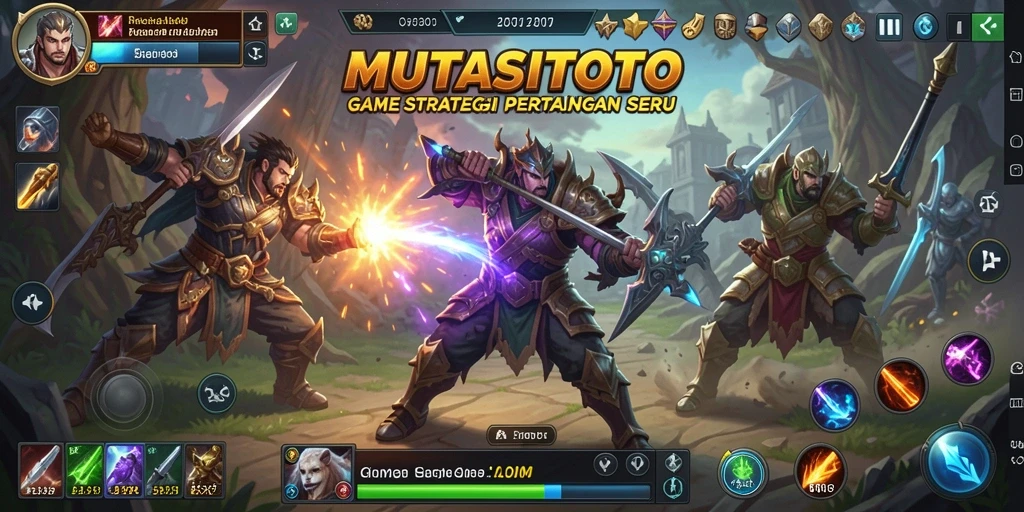 Screenshot menunjukkan aksi pertempuran mendebarkan dalam game SLG.