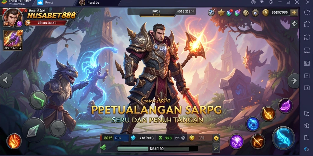 Screenshot utama NUSABET88 menampilkan aksi pertempuran yang seru di dunia fantasi.