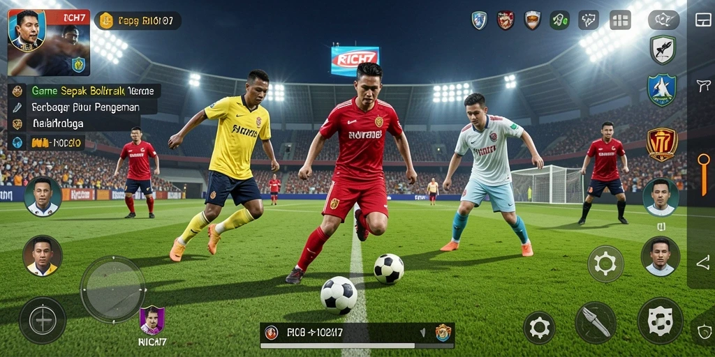 Tampilan gameplay <strong>RICH7</strong> yang intens dan mendebarkan selama pertandingan sepak bola.