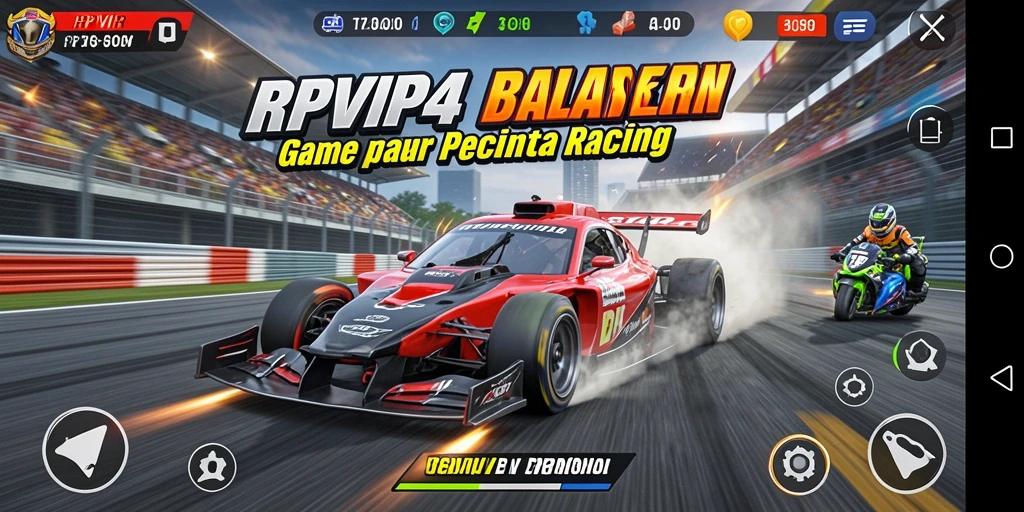 Screenshot RPVIP4 menampilkan aksi balap yang seru dan mendebarkan.