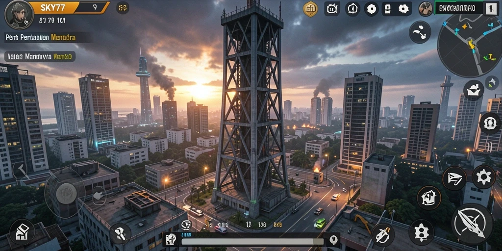 Tampilan gameplay Tower Defense yang menegangkan di SKY77.