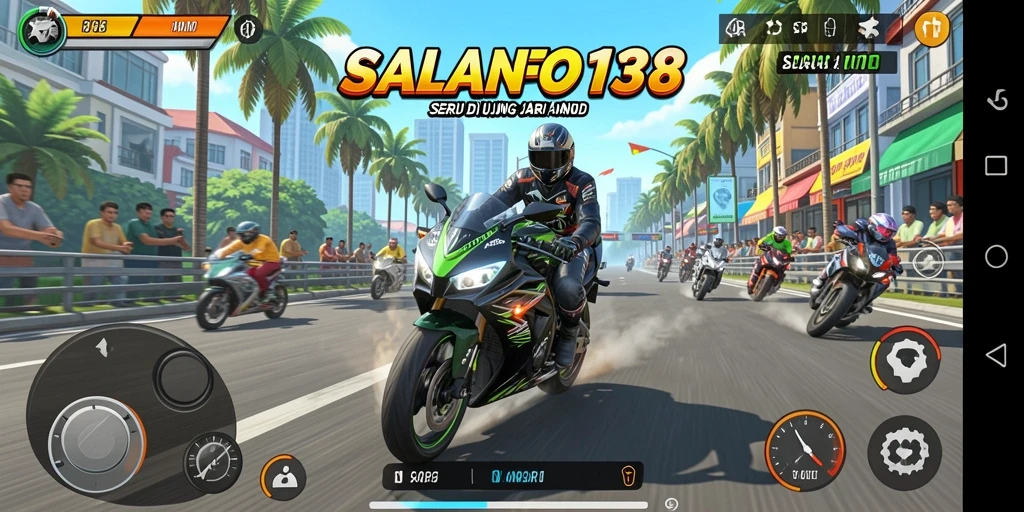 Screenshot SUNEO138 menunjukkan pengalaman balapan motor yang mendebarkan.