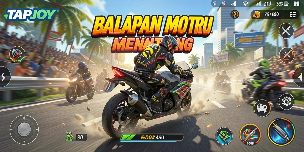 Gameplay TAPJOY yang menegangkan dalam balapan motor.